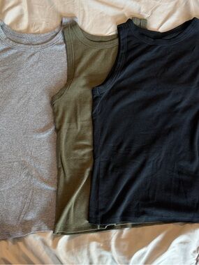 A New Day Ribbed Tank Tops - Black, Olive, Light Gray